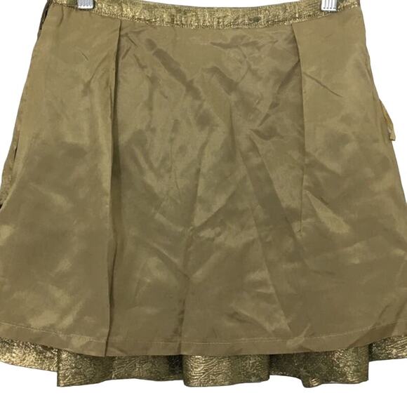 Club Monaco Gold Skirt Mini Pleated Brocade Skater Pockets Lined Side Zip Sz 00 - Picture 9 of 13